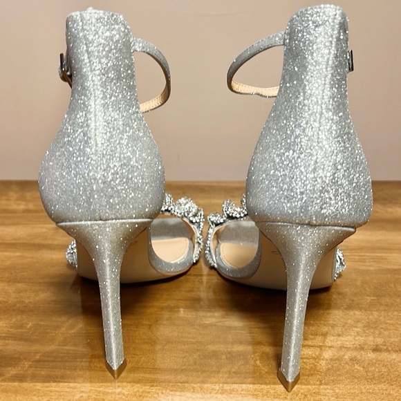 Badgley Mischka Silver Glitter Heels with Stiletto and Ankle Strap - Picture 10 of 12